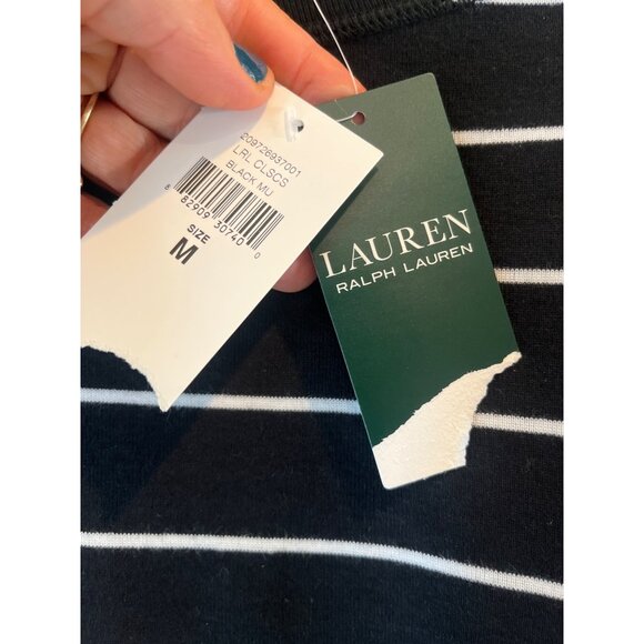 Lauren Ralph Lauren Womens Black & White Striped Top With Button Shoulder Detail - Picture 6 of 8